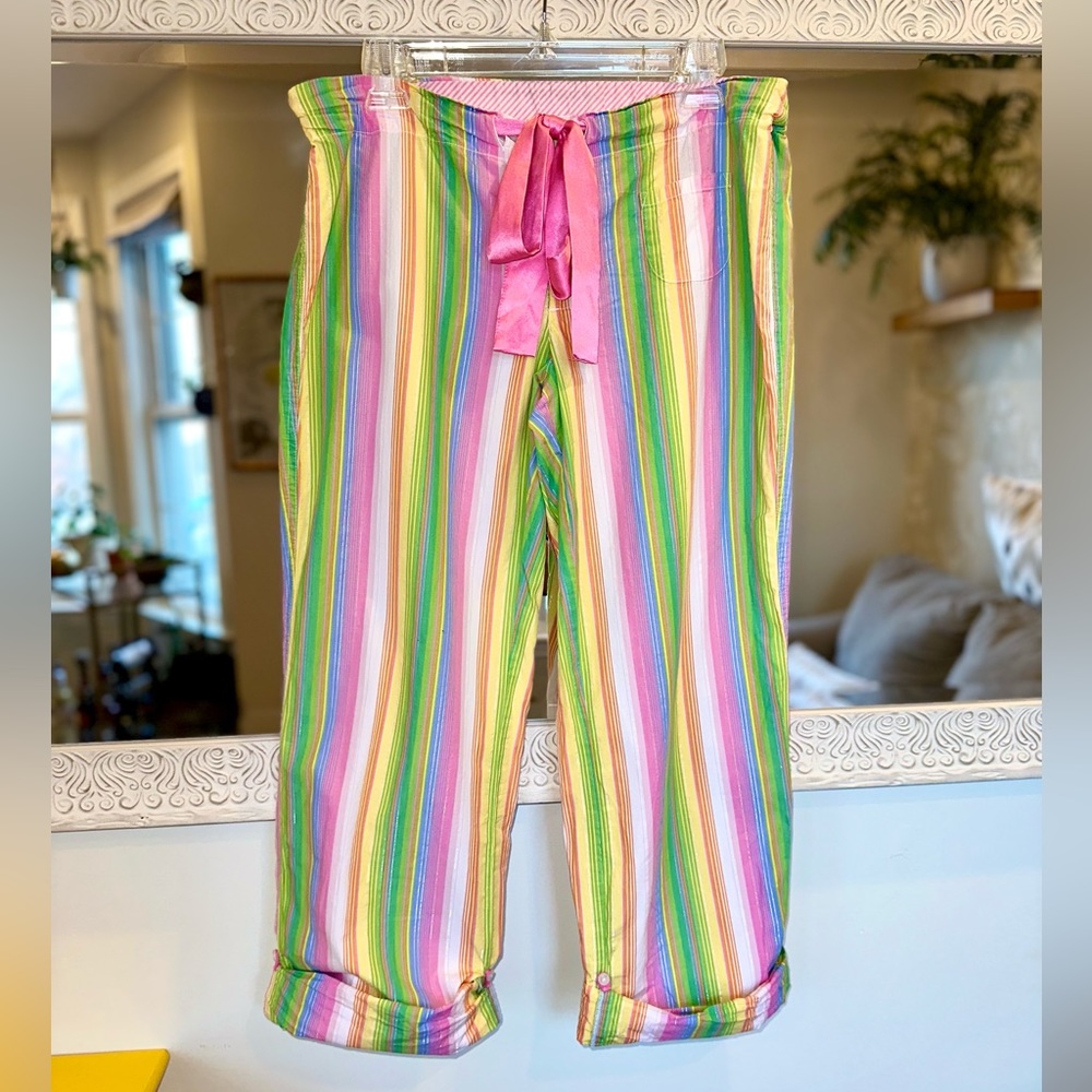 Victoria’s Secret Rainbow Striped Lounge / Pajama Pants, Satin Pink Drawstring S - Picture 4 of 8